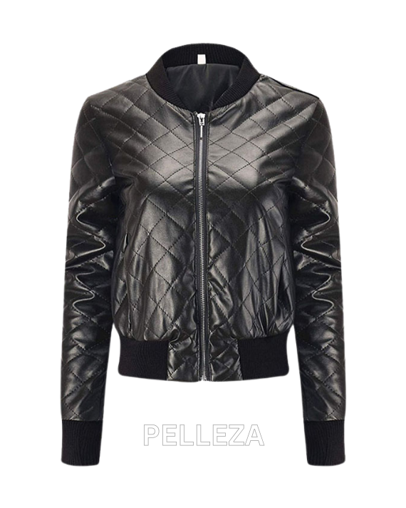 Ladies Sheep Leather Quilted Bomber Jacket – Slim Fit Style