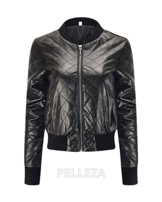 Ladies Sheep Leather Quilted Bomber Jacket – Slim Fit Style