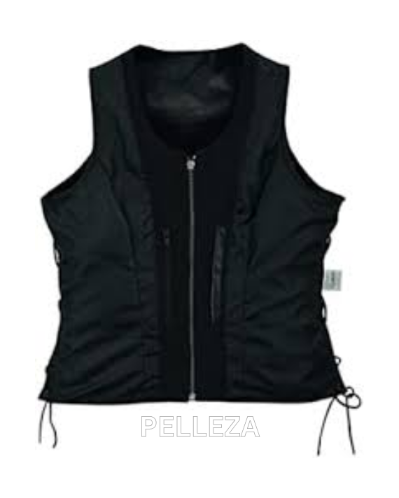 Ladies 7 Line Black Sleeveless Leather Vest