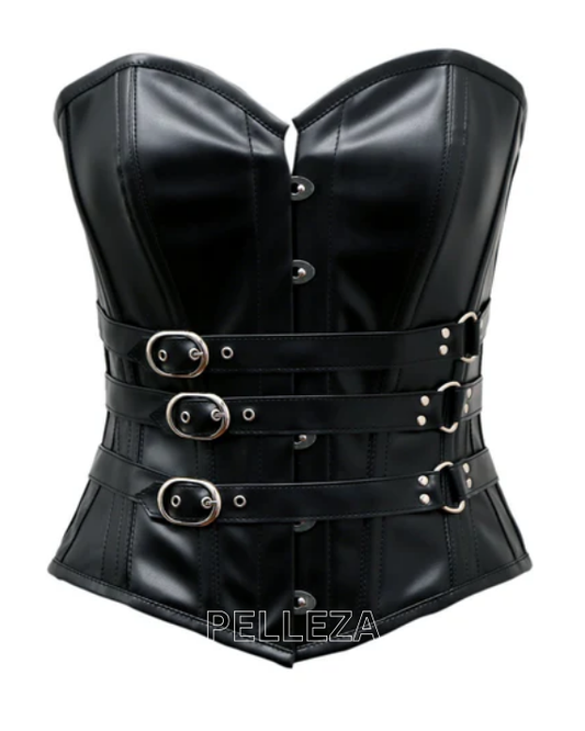 Juno Gothic Corset In Black Faux Leather