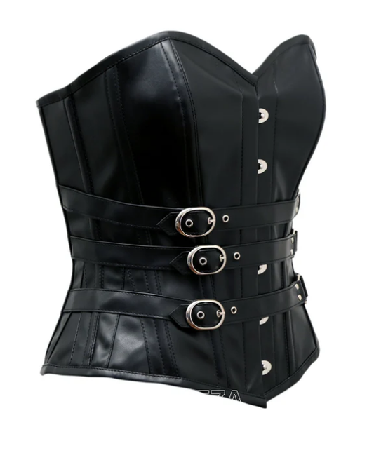 Juno Gothic Corset In Black Faux Leather