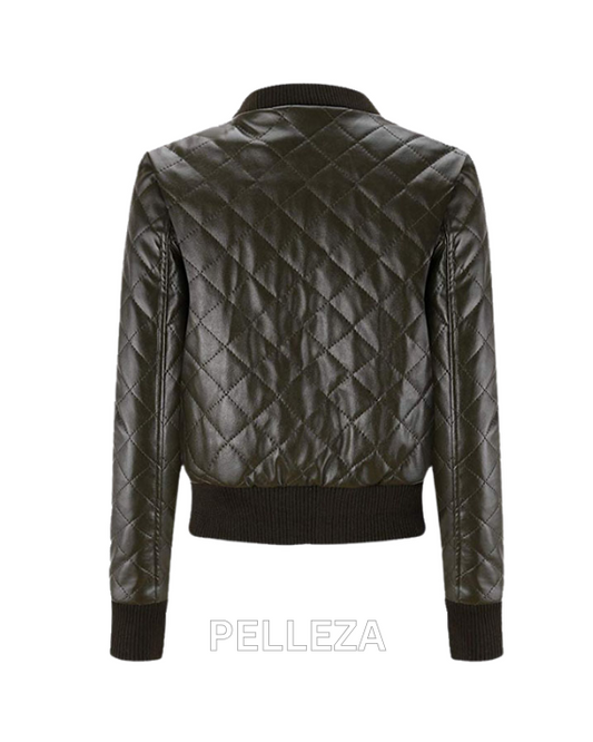 Ladies Sheep Leather Quilted Bomber Jacket – Slim Fit Style