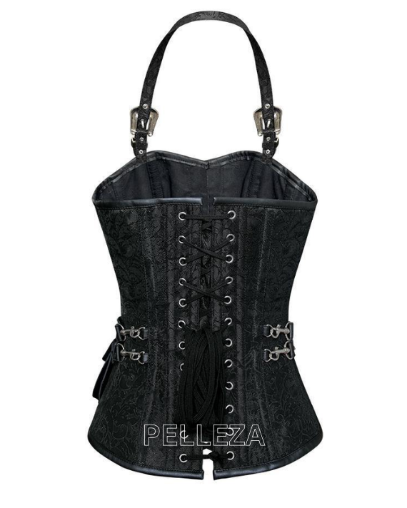 Andrews Black Corset with Strap and Faux Leather Pouch