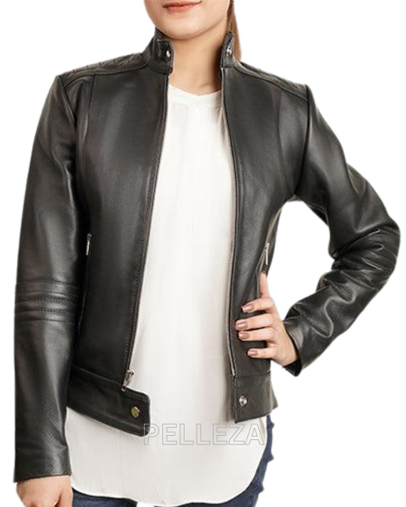 Black Leather Biker Jacket For Women