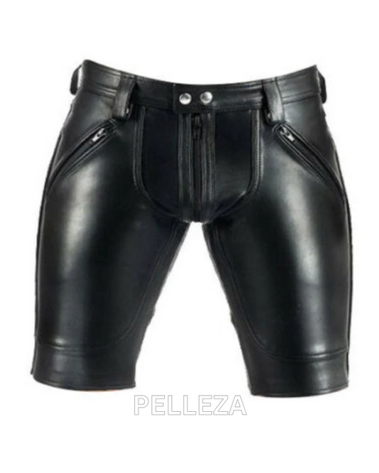 Double Button Style Leather Shorts For Men