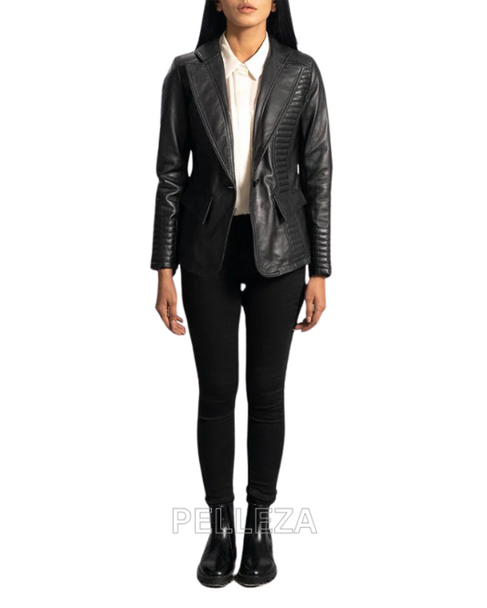 Black Pleated Quilted Blazer