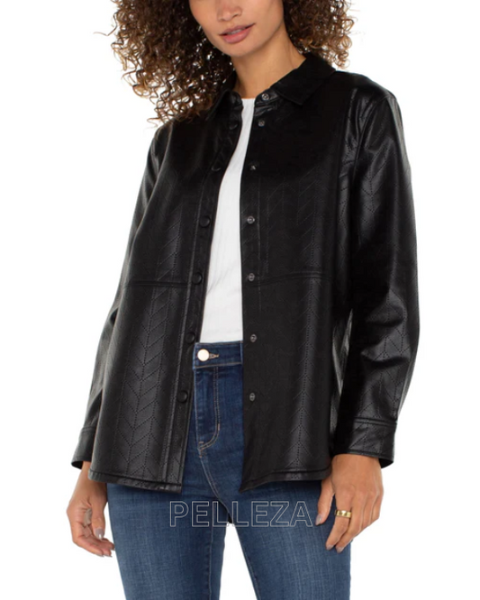Pattern Faux Leather Shacket