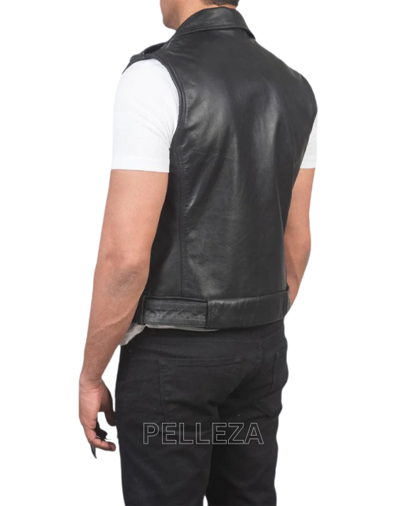 Black Leather Biker Vest
