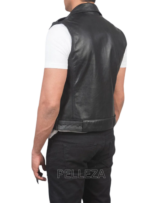 Black Leather Biker Vest