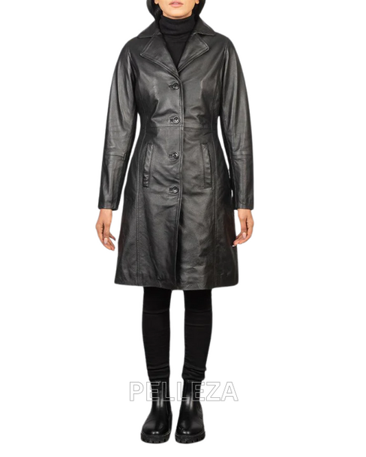 Black Single Breasted Leather Coat