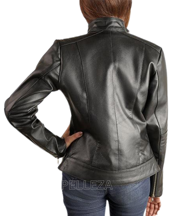 Black Leather Biker Jacket For Women