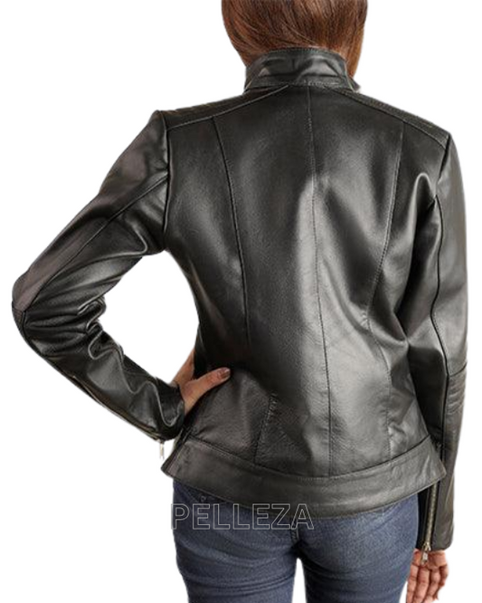 Black Leather Biker Jacket For Women