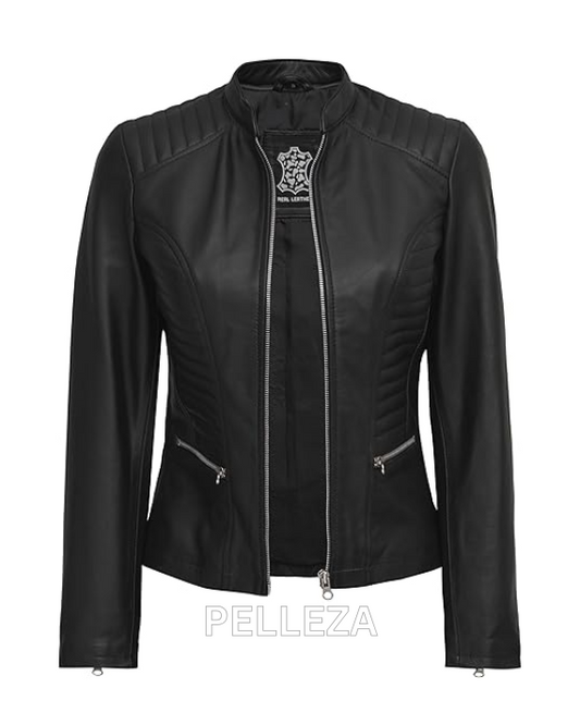 Quilted Panels Leather Jacket for Women – Stylish & Chic