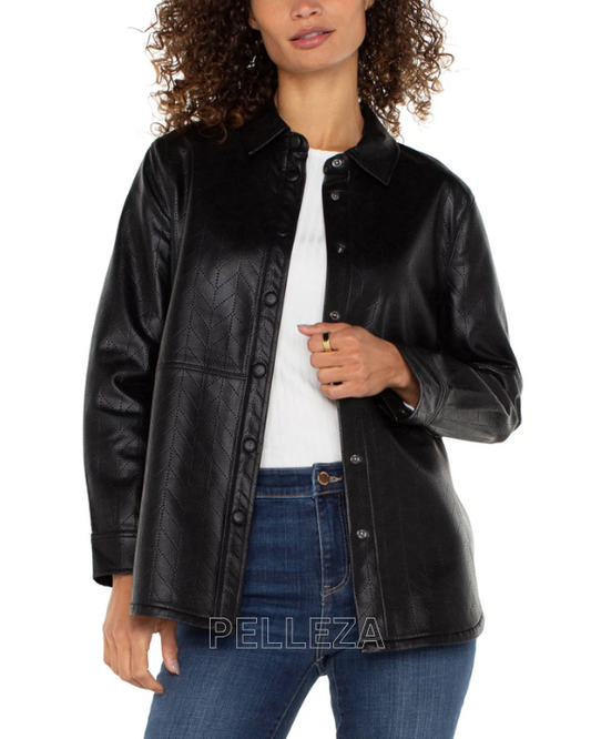 Pattern Faux Leather Shacket