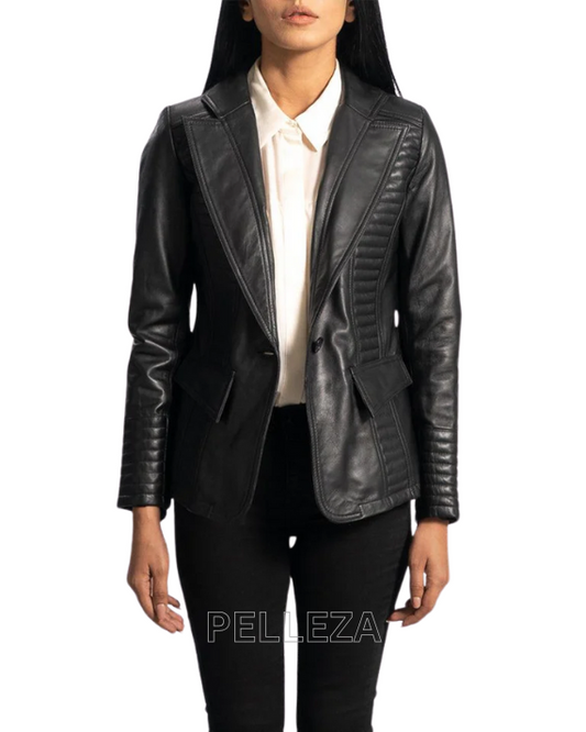 Black Pleated Quilted Blazer