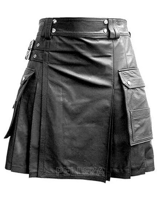 Men’s Real Leather Kilt with Cargo Pockets – Stylish & Functional