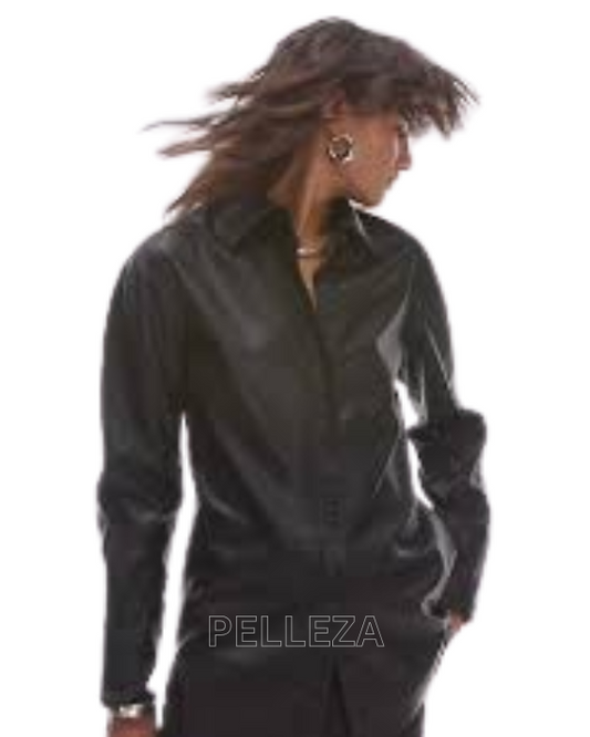Oversize Drop Shoulder Faux Leather Shirt