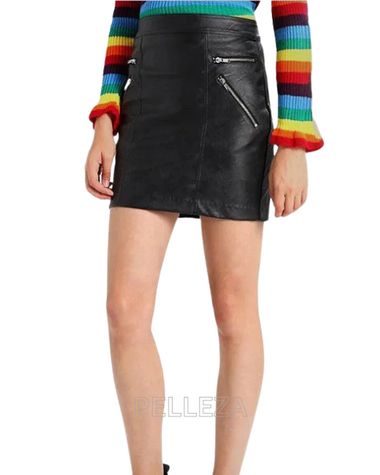 Lizzy Black Leather Skirt