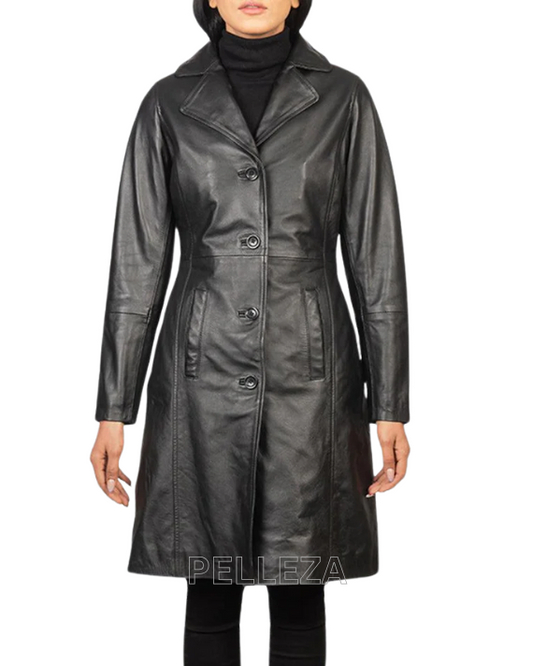 Black Single Breasted Leather Coat