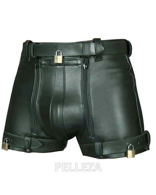 Men’s Leather Restraints Chastity Shorts – Secure & Stylish
