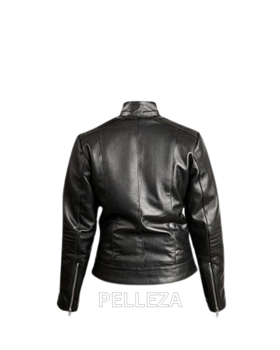 Black Leather Biker Jacket For Women