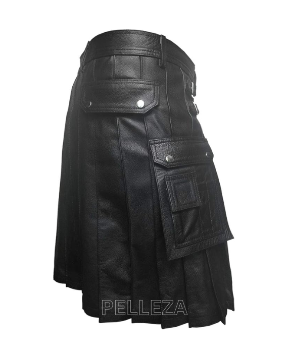 Men’s Real Leather Kilt with Cargo Pockets – Stylish & Functional
