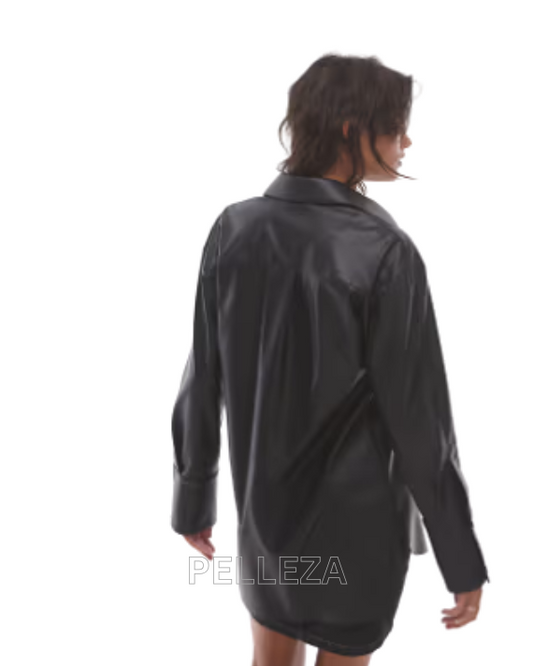 Oversize Drop Shoulder Faux Leather Shirt